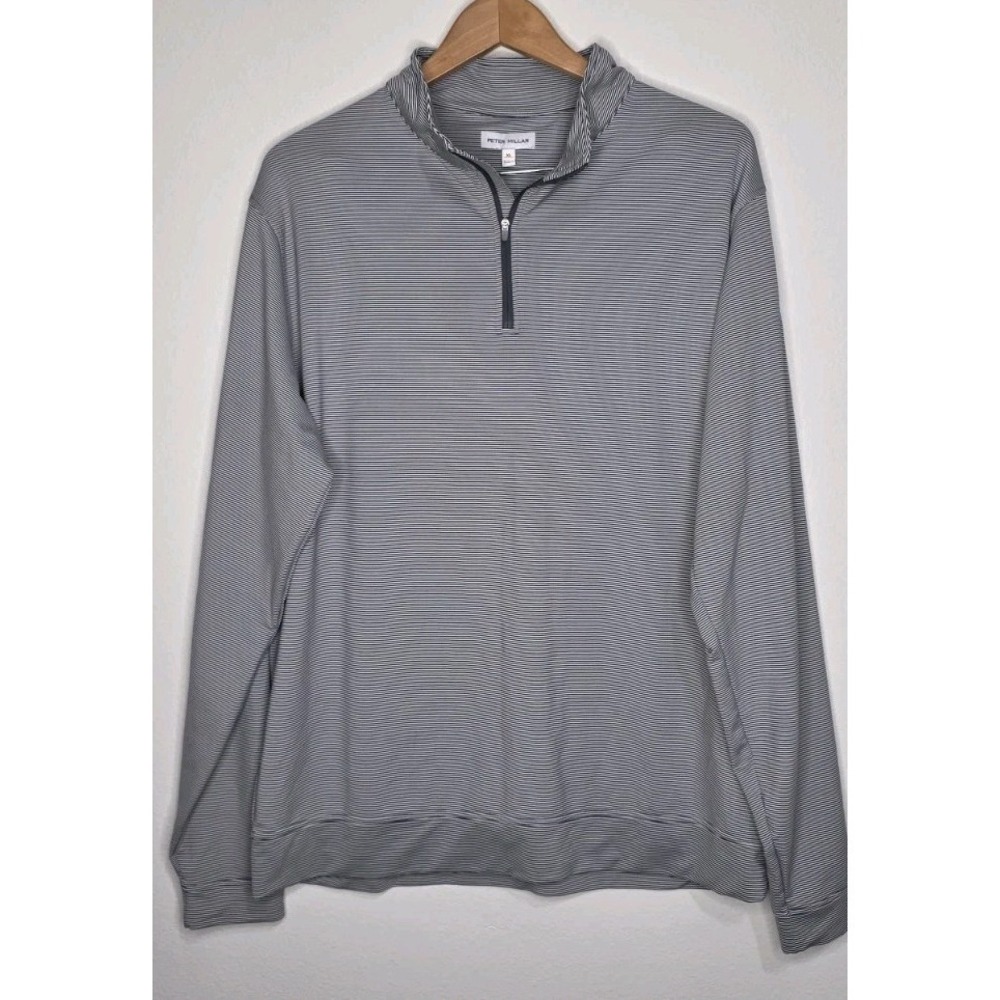 Peter Millar Iron Gray White Perth Sugar Stripe Performance Quarter-Zip Golf XL - Picture 3 of 11